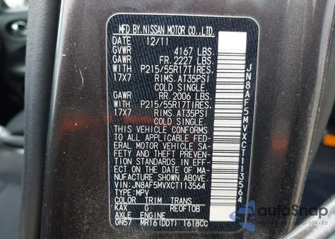 2012 Nissan Juke Sv from USA, damaged, VIN JN8AF5MVXCT113564